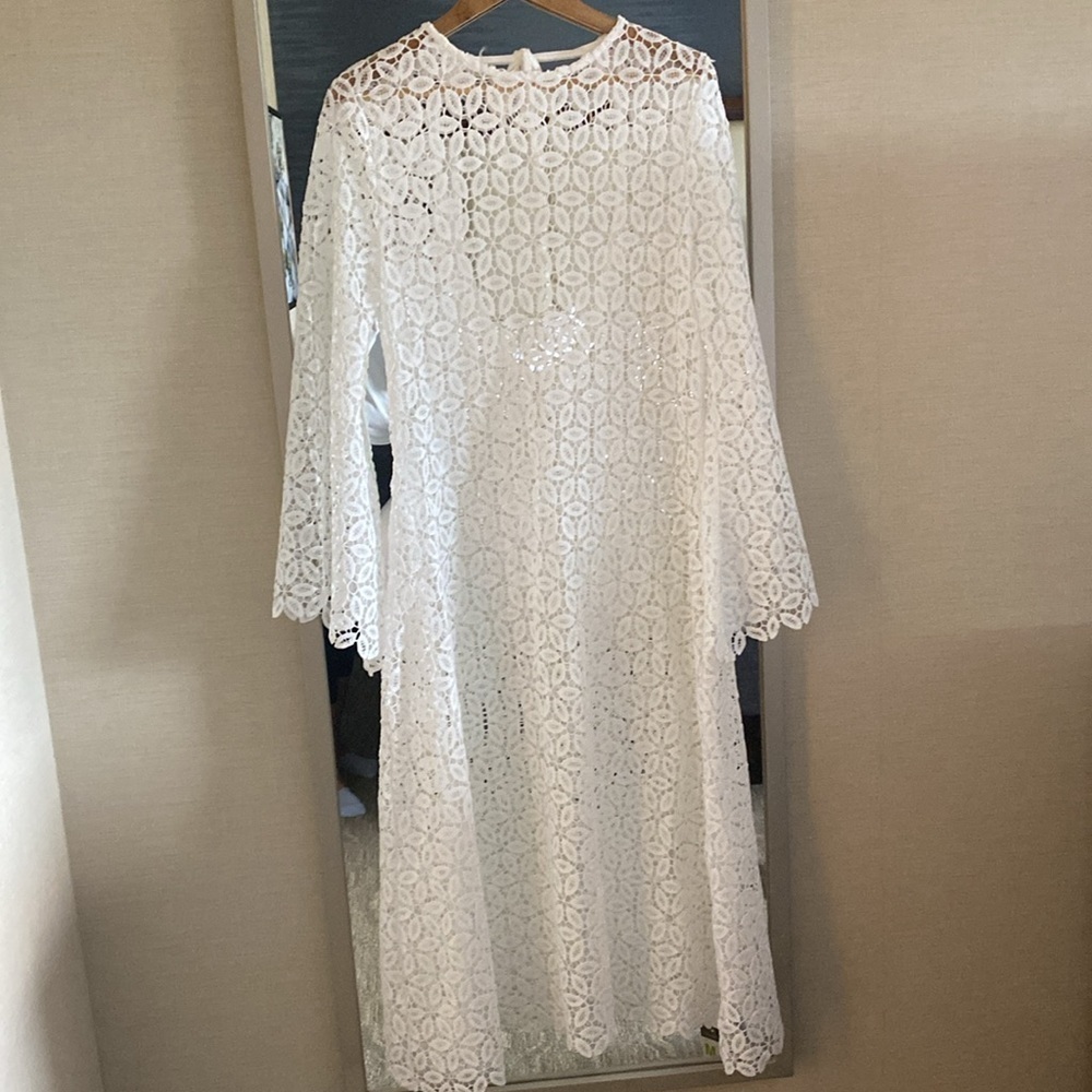 White Lace Long Sleeve Beach Cover Up Medium NEW
